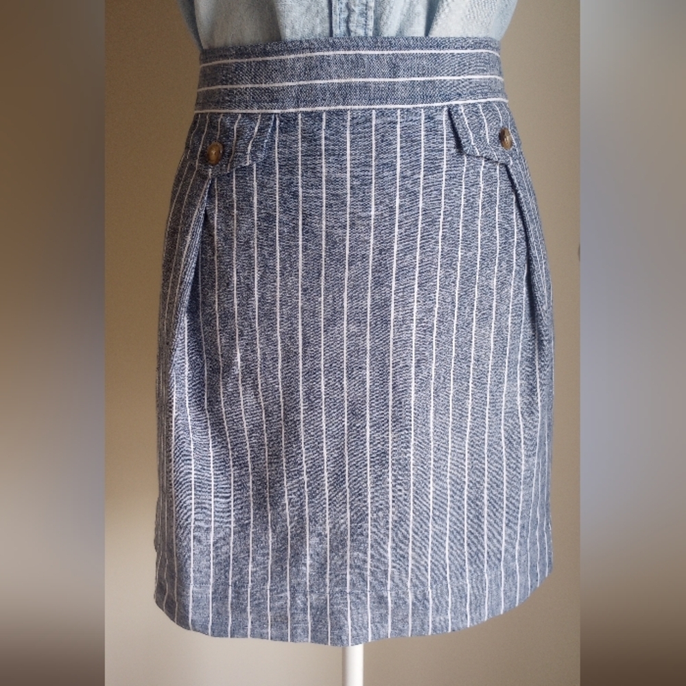 J.Crew Factory Cotton Linen Blue and White Striped Skirt Size 6
